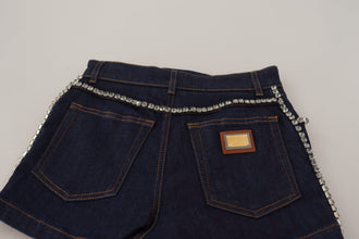 Blue Denim Stretch Crystal Hot Pants Shorts Dolce & Gabbana