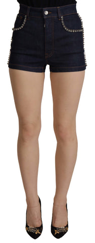 Blue Denim Stretch Crystal Hot Pants Shorts Dolce & Gabbana