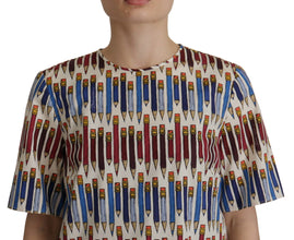 White Pencil Print Cotton T-shirt Blouse Dolce & Gabbana