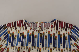 White Pencil Print Cotton T-shirt Blouse Dolce & Gabbana