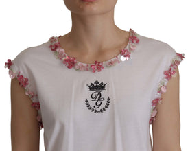 White DG Crown Floral Sequin T-shirt Dolce & Gabbana