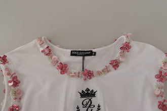White DG Crown Floral Sequin T-shirt Dolce & Gabbana