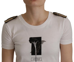 White Black Roses Crewneck Cotton  T-shirt Dolce & Gabbana