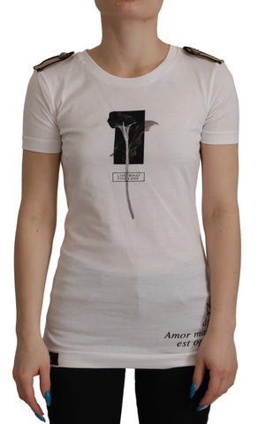 White Black Roses Crewneck Cotton  T-shirt Dolce & Gabbana