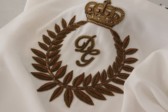 White Silk Gold DG Crown Crystal Blouse Top Dolce & Gabbana