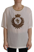 White Silk Gold DG Crown Crystal Blouse Top Dolce & Gabbana