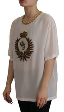 White Silk Gold DG Crown Crystal Blouse Top Dolce & Gabbana