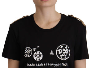 Black Logo Motive Crewneck Cotton T-shirt Dolce & Gabbana