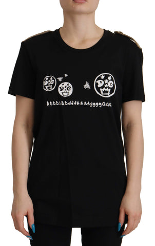 Black Logo Motive Crewneck Cotton T-shirt Dolce & Gabbana