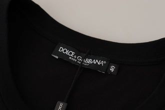 Black Logo Motive Crewneck Cotton T-shirt Dolce & Gabbana