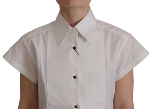White Sleeveless Tuxedo Formal Blouse Top Dolce & Gabbana