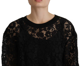 Black Floral Lace Pullover Sicily Blouse Dolce & Gabbana