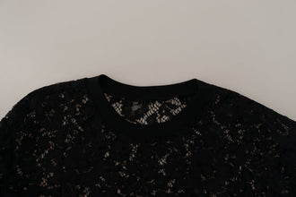 Black Floral Lace Pullover Sicily Blouse Dolce & Gabbana