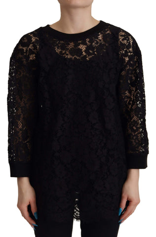 Black Floral Lace Pullover Sicily Blouse Dolce & Gabbana