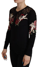 Black Lace Angel Roses Cardigan Sweater Dolce & Gabbana