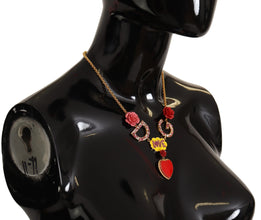 Gold Rose Love Crystal Charm Chain Necklace Dolce & Gabbana