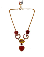 Gold Rose Love Crystal Charm Chain Necklace Dolce & Gabbana