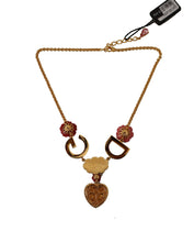Gold Rose Love Crystal Charm Chain Necklace Dolce & Gabbana