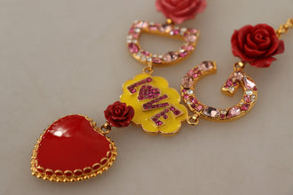 Gold Rose Love Crystal Charm Chain Necklace Dolce & Gabbana