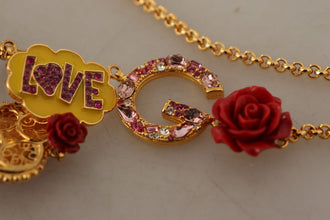Gold Rose Love Crystal Charm Chain Necklace Dolce & Gabbana