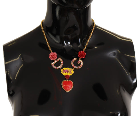 Gold Rose Love Crystal Charm Chain Necklace Dolce & Gabbana