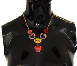 Gold Rose Love Crystal Charm Chain Necklace Dolce & Gabbana