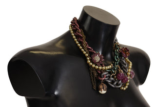 Gold Brass Sicily Floral Crystal Statement Necklace Dolce & Gabbana