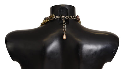 Gold Brass Sicily Floral Crystal Statement Necklace Dolce & Gabbana