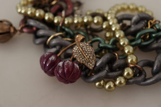 Gold Brass Sicily Floral Crystal Statement Necklace Dolce & Gabbana