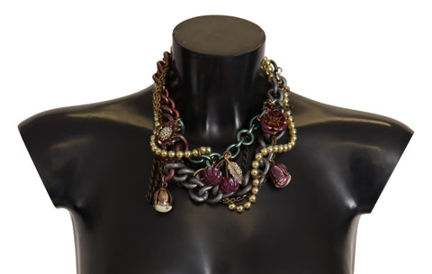 Gold Brass Sicily Floral Crystal Statement Necklace Dolce & Gabbana