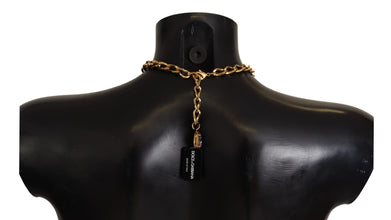 Gold Brass Crystal Purple Pink Pearl Pendants Necklace Dolce & Gabbana