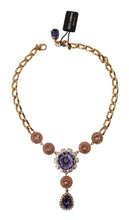 Gold Brass Crystal Purple Pink Pearl Pendants Necklace Dolce & Gabbana