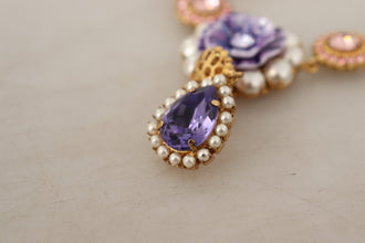 Gold Brass Crystal Purple Pink Pearl Pendants Necklace Dolce & Gabbana