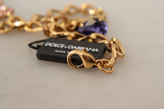 Gold Brass Crystal Purple Pink Pearl Pendants Necklace Dolce & Gabbana