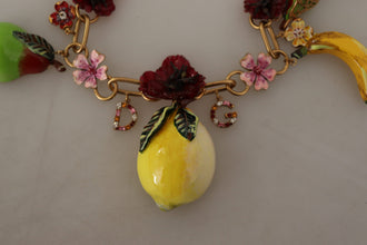 Gold Brass Sicily Fruits Roses Statement Necklace Dolce & Gabbana