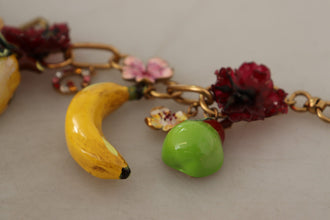 Gold Brass Sicily Fruits Roses Statement Necklace Dolce & Gabbana