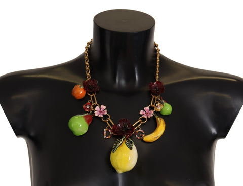 Gold Brass Sicily Fruits Roses Statement Necklace Dolce & Gabbana