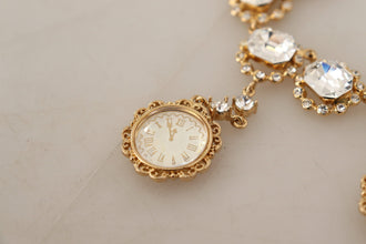 Gold Clock Statement Crystal Chain Necklace Dolce & Gabbana