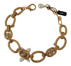 Gold White Lily Floral Chain Statement Necklace Dolce & Gabbana