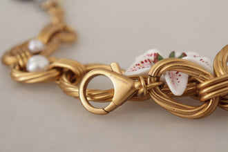 Gold White Lily Floral Chain Statement Necklace Dolce & Gabbana