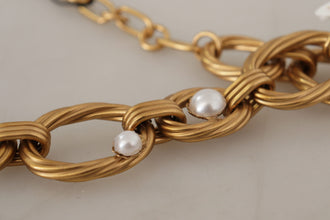 Gold White Lily Floral Chain Statement Necklace Dolce & Gabbana