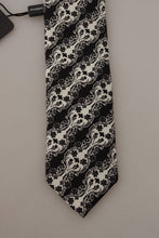 Black White Flower 100% Silk Print Adjustable Accessory Tie Dolce & Gabbana