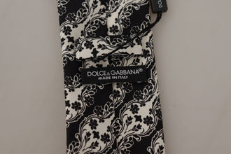 Black White Flower 100% Silk Print Adjustable Accessory Tie Dolce & Gabbana