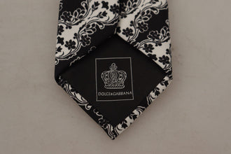 Black White Flower 100% Silk Print Adjustable Accessory Tie Dolce & Gabbana