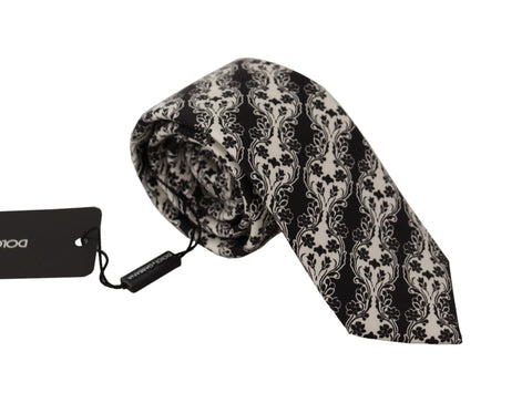 Black White Flower 100% Silk Print Adjustable Accessory Tie Dolce & Gabbana