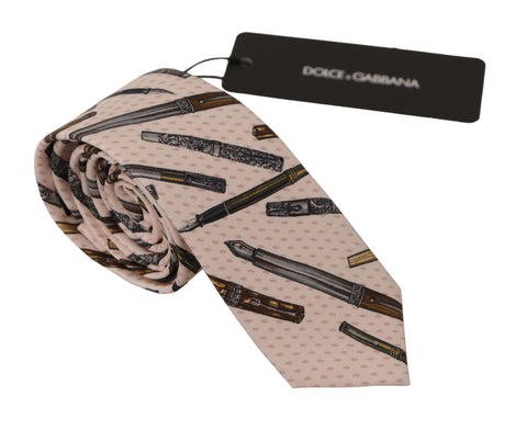 Pink Pen Dots Print 100% Silk Adjustable Neck Accessory Tie Dolce & Gabbana
