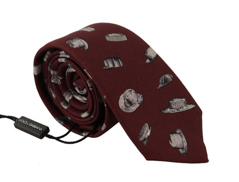 Maroon Hat Pattern 100% Silk Adjustable Accessory Tie Dolce & Gabbana