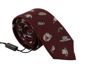 Maroon Hat Pattern 100% Silk Adjustable Accessory Tie Dolce & Gabbana