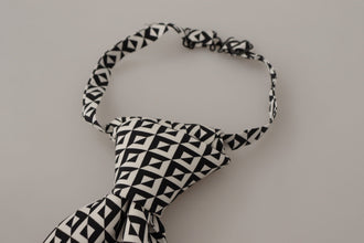 Black White Geometric 100% Silk Adjustable Accessory Tie Dolce & Gabbana