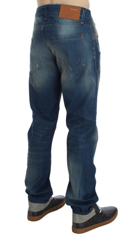 Blue Wash Denim Cotton Stretch Baggy Fit Jeans Acht